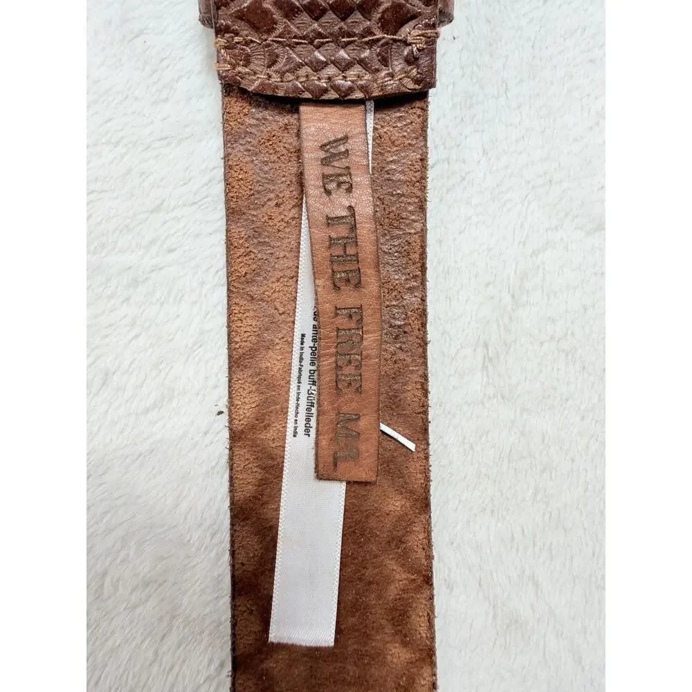 We The Free People Leather Belt Womens Medium M Basketweave Oval Buckle Brown
